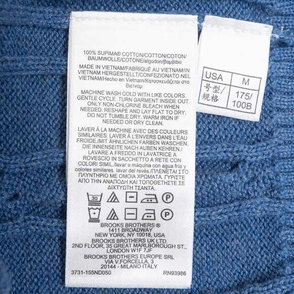 Brooks Brothers Cable Knit Sweater Supima Cotton Crewneck Blue Mens Medium NEW - Picture 8 of 10